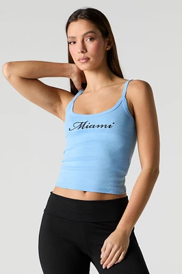 Embroidered Ribbed Scoop Neck Tank