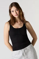 Ribbed Scoop Neck Henley Tank