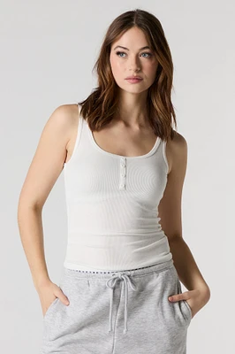 Ribbed Scoop Neck Henley Tank