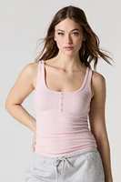 Camisole Henley côtelée à encolure ronde