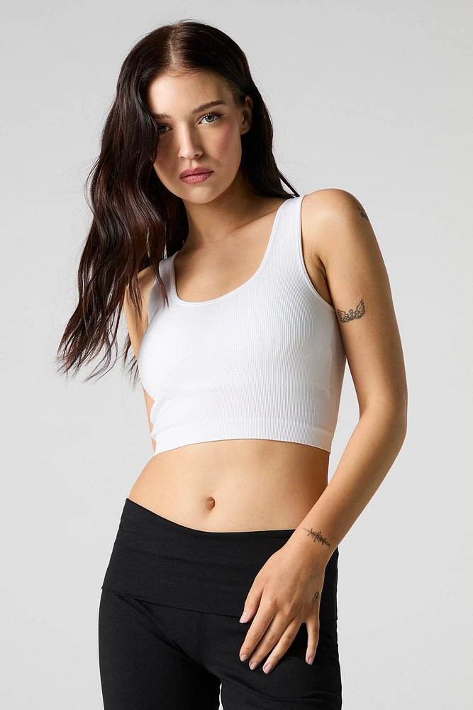 Seamless Ribbed Scoop Neck Tank with Built-In Bra Cups