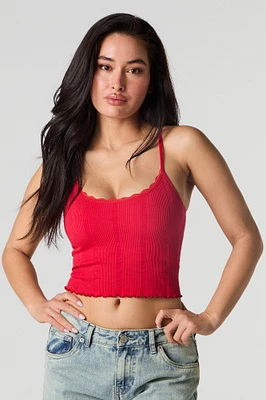 Camisole côtelée sans couture avec liséré de dentelle et bonnets intégrés