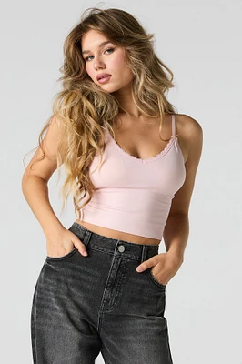 Camisole à soutien-gorge intégré sans couture bordure en dentelle