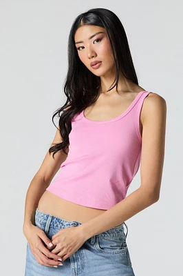 Camisole côtelée écourtée à encolure ronde