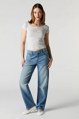 Medium Wash Slouchy Straight Leg Jean