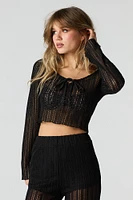 Crochet Front Tie Crop Top Cover Up