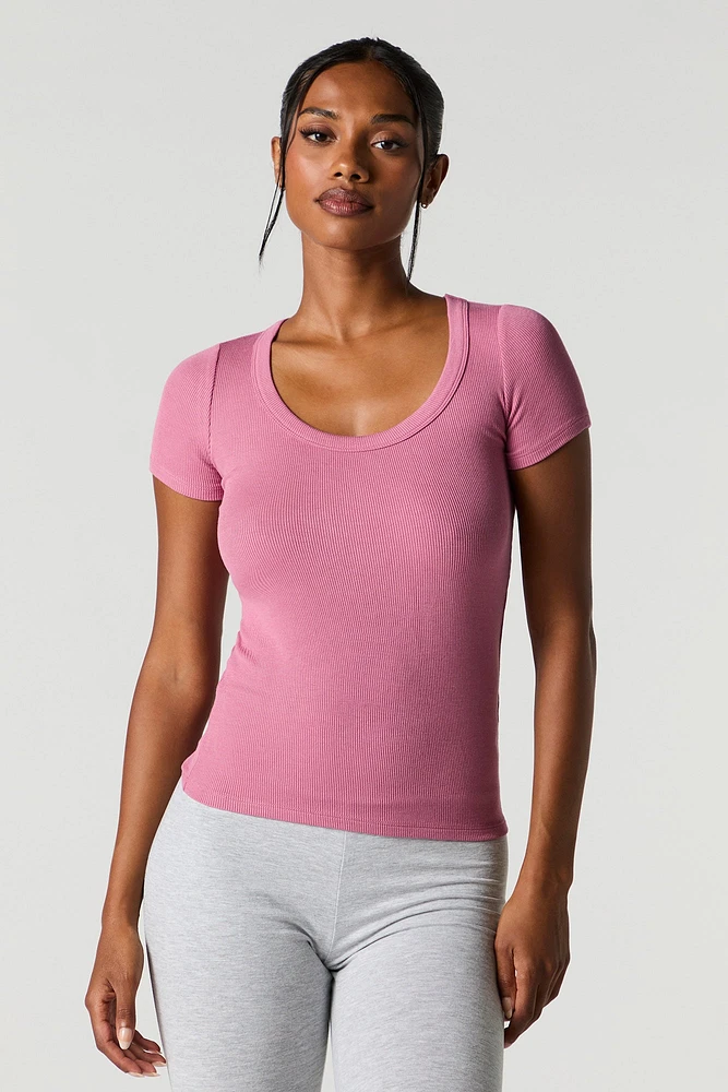 Ribbed Scoop Neck T-Shirt
