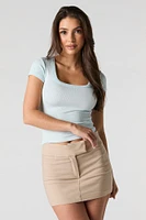 Ribbed Scoop Square Neck Short Sleeve Top
