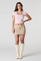 Ribbed Scoop Square Neck Short Sleeve Top