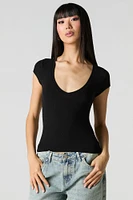 T-shirt côtelé à col en V