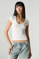 T-shirt côtelé à col en V