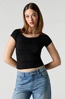 T-shirt à encolure ronde et bordure en dentelle
