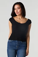 Ribbed V-Neck Cap Sleeve T-Shirt