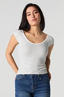 Ribbed V-Neck Cap Sleeve T-Shirt