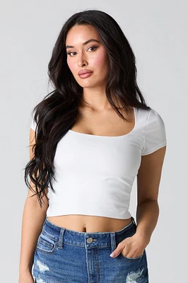 Square Neck Short Sleeve Crop Top