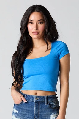 Square Neck Short Sleeve Crop Top