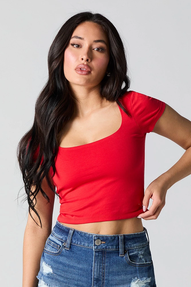 Square Neck Short Sleeve Crop Top