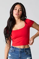 Square Neck Short Sleeve Crop Top