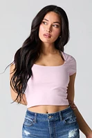 Square Neck Short Sleeve Crop Top