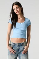 Ribbed Scoop Neck Lace Trim Bow Baby T-Shirt