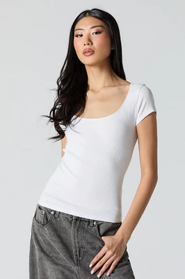 Ribbed Scoop Neck Short Sleeve Top