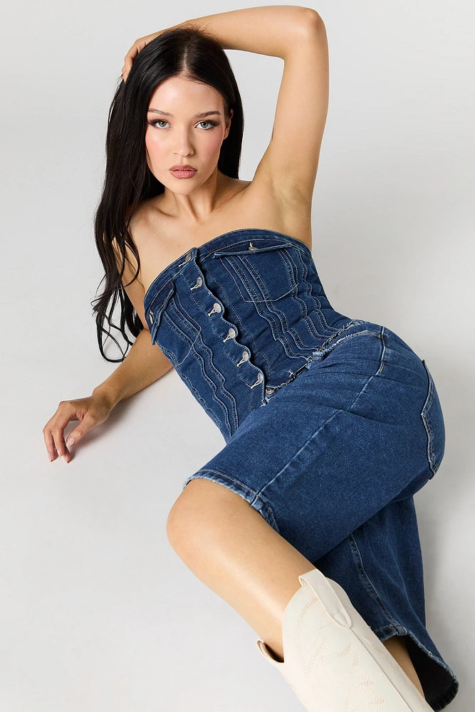 Haut-tube en denim boutonné à l'avant