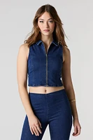 Denim Zip-Up Cropped Vest