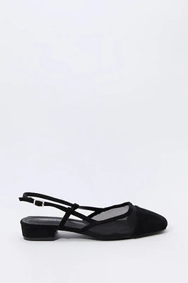Mesh & Faux Suede Slingback Flat