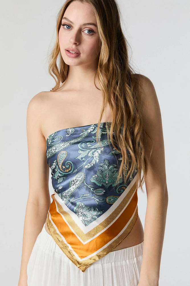 charpe multifaçons en satin avec bordure à motif cachemire