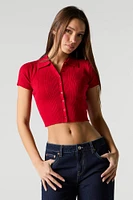 Ribbed Knit Button Front Polo Top