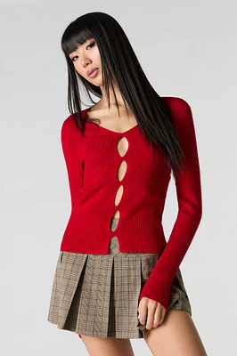 Ribbed Knit Keyhole Sweater