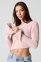 Ribbed Knit Boat Neck Cropped Sweater