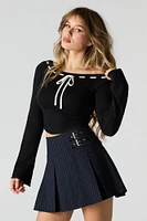 Contrast Stitch Boat Neck Crop Top