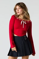 Contrast Stitch Boat Neck Crop Top