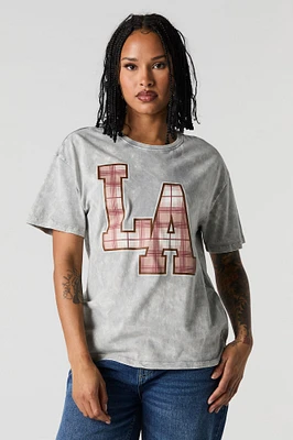 T-shirt à imprimé délavé LA carreaux