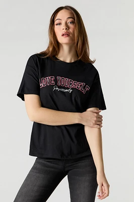 T-shirt de coupe garçonne à imprimé Love Yourself Positively