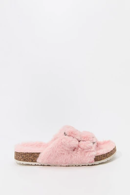 Faux Fur Buckled Cork Slide