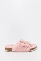 Faux Fur Buckled Cork Slide