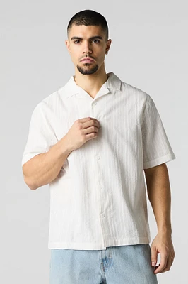 Textured Short Sleeve Button-Up Top