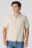 Textured Linen-Blend Button-Up Top