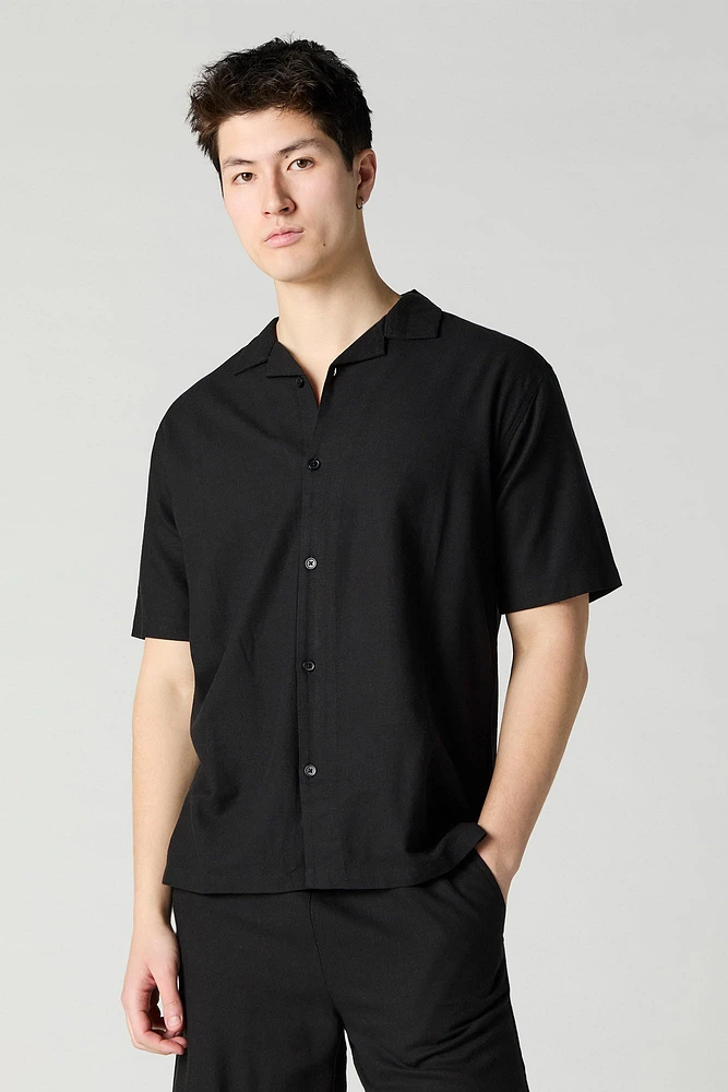 Linen-Blend Button-Up Top