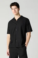 Linen-Blend Button-Up Top