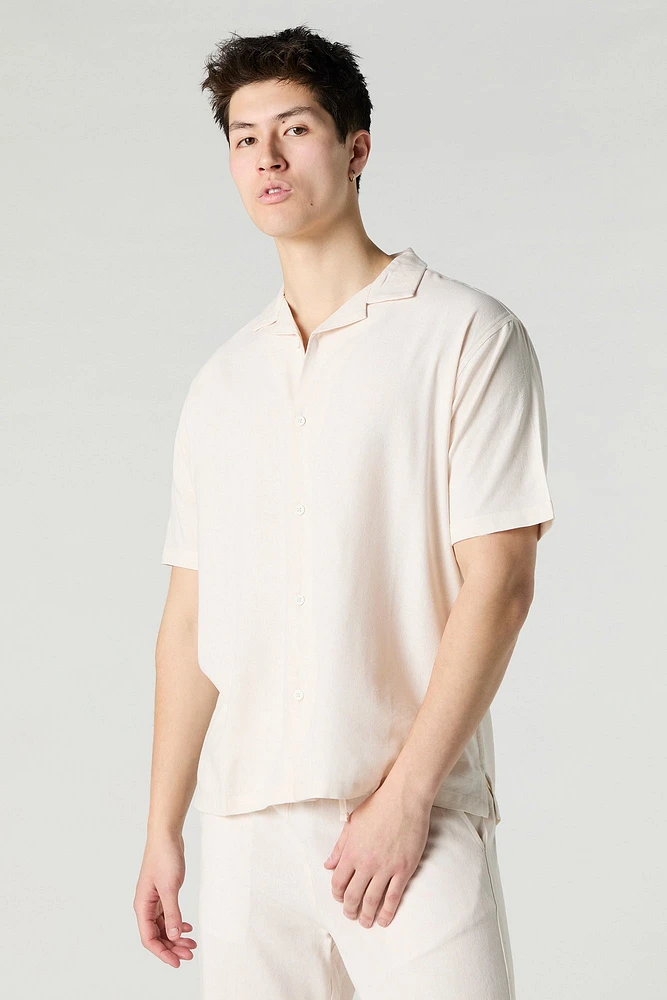 Linen-Blend Button-Up Top