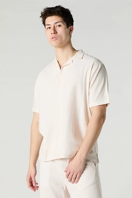 Linen-Blend Button-Up Top