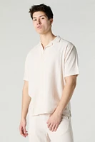 Linen-Blend Button-Up Top