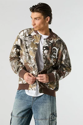 Blouson de style universitaire en molleton imprimé avec motif brod