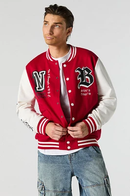 Blouson de style universitaire en molleton imprimé avec motif brod