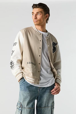 Blouson de style universitaire en molleton imprimé avec motif brod