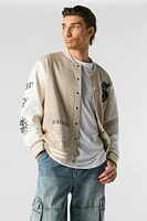 Blouson de style universitaire en molleton imprimé avec motif brod