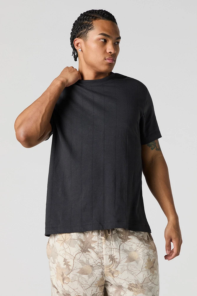 Vertical Ribbed Knit Boxy T-Shirt